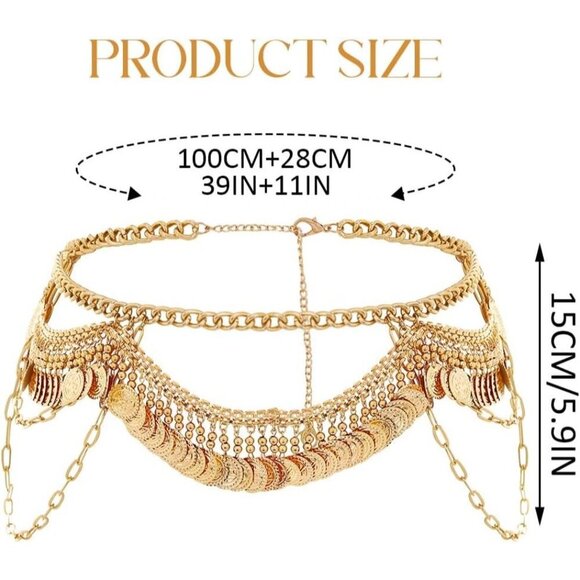 🆕Women Gold Coin Waist Chain Layered Belly Chain Beach Bikini Body Chain - Picture 3 of 10